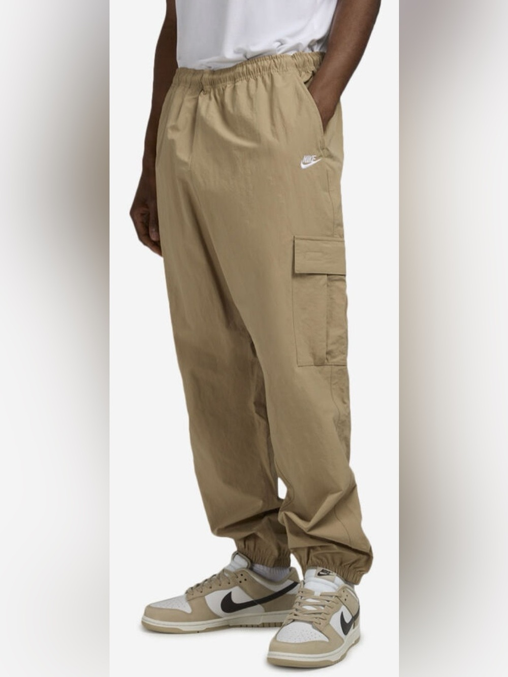 Nike Men's Cargo Joggers in Beige/Tan with Embroidered Logo
